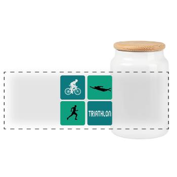 Design sportif pour le triathlon - Boîte à biscuits avec couvercle en bois - blanc - Devant