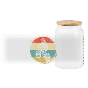Retro BMX Rider Circle - Panorama Keksdose mit Holzdeckel - Weiß - Vorne