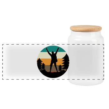 Mountain Hike Mountain Peaks Hiking Nature Experience - Panoramic Cookie Jar with Wooden Lid - white - Front
