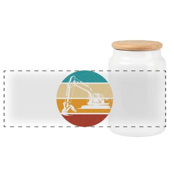 Excavator - Panoramic Cookie Jar with Wooden Lid - white - Front