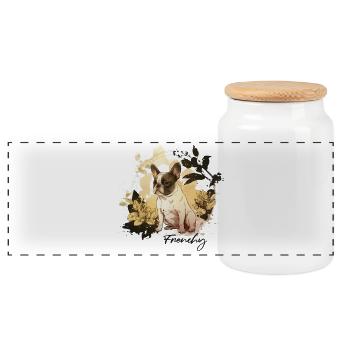 Cadre floral Bulldog - Boîte à biscuits avec couvercle en bois - blanc - Devant