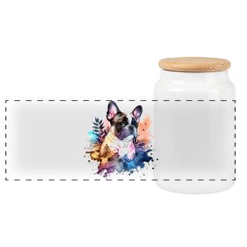 French Bulldog - Panoramic Cookie Jar with Wooden Lid - white - Front