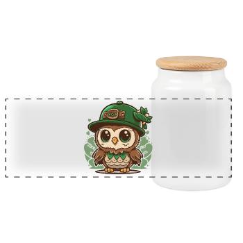 St. Patrick s Day Kawaii Eule mit Hut - Panorama Keksdose mit Holzdeckel - Weiß - Vorne