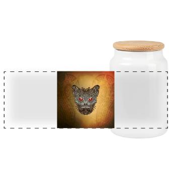 decorative cat head - Panoramic Cookie Jar with Wooden Lid - white - Front