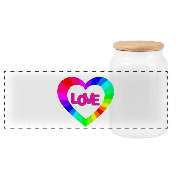 NeonLOVE Regenbogenherz - Panorama Keksdose mit Holzdeckel - Weiß - Vorne