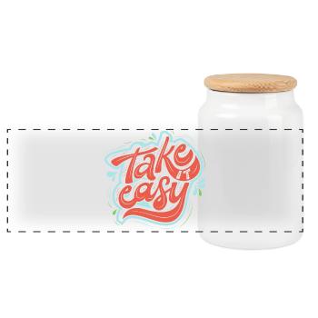take it easy - Panorama Keksdose mit Holzdeckel - Weiß - Vorne