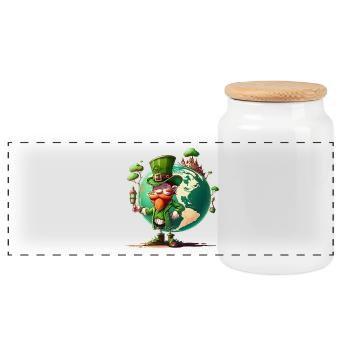 World Happiness Leprechaun - Panoramic Cookie Jar with Wooden Lid - white - Front