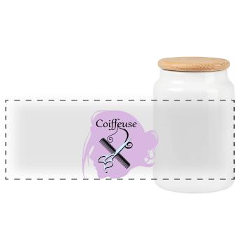 Hairdresser - Panoramic Cookie Jar with Wooden Lid - white - Front