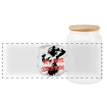 Fighter, Woman in Mortal Arts - Panoramic Cookie Jar with Wooden Lid - white - Front