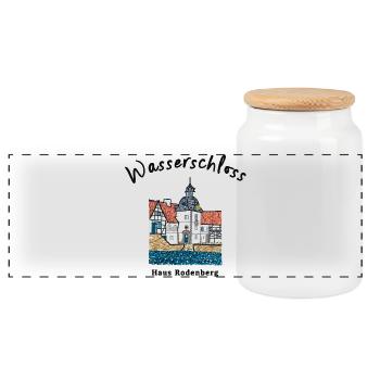 Dortmund, kultiges Wasserschloss Haus Rodenberg - Panorama Keksdose mit Holzdeckel - Weiß - Vorne