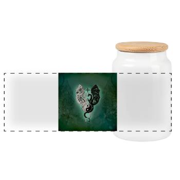 Dragons with yin and yang singing - Panoramic Cookie Jar with Wooden Lid - white - Front
