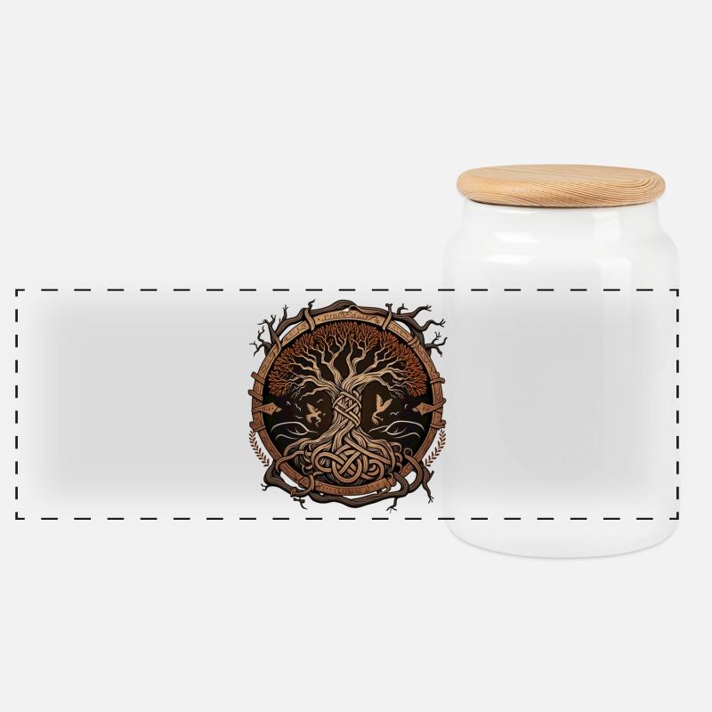 Yggdrasil - Panoramic Cookie Jar with Wooden Lid - white