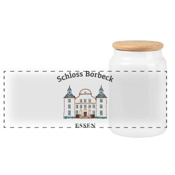Essen, kultiges Schloss Borbeck, Ruhrgebiet - Panorama Keksdose mit Holzdeckel - Weiß - Vorne