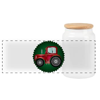 roter Traktor Patch für Trecker und Bauernhof Fans - Panorama Keksdose mit Holzdeckel - Weiß - Vorne
