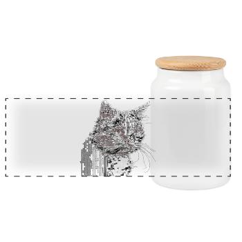 Chat ASCII - Boîte à biscuits avec couvercle en bois - blanc - Devant