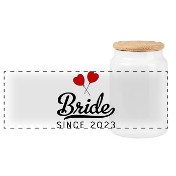 Bride since 2023 - Panoramic Cookie Jar with Wooden Lid - white - Front