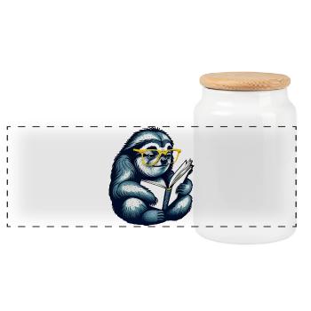 Paresseux lit un livre, lit, livres, bibliothèque - Boîte à biscuits avec couvercle en bois - blanc - Devant