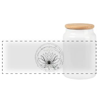 Lotus Mandala Black White - Panoramic Cookie Jar with Wooden Lid - white - Front
