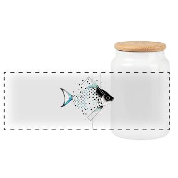 Poisson géométrique avec une teinte bleue - Boîte à biscuits avec couvercle en bois - blanc - Devant