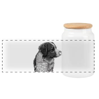 ASCII Dog - Panorama Keksdose mit Holzdeckel - Weiß - Vorne