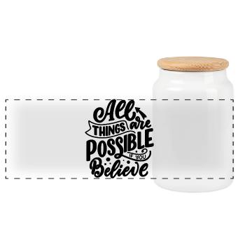 ALL THINGS ARE POSSIBLE IF YOU BELIEVE - Panoramic Cookie Jar with Wooden Lid - white - Front