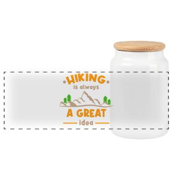 Hike Statement Hikers Mountaineering Hiking - Panoramic Cookie Jar with Wooden Lid - white - Front