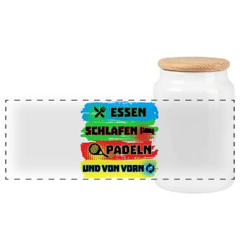 Padelspiel Padel Sportart Rückschlag Statement - Panorama Keksdose mit Holzdeckel - Weiß - Vorne
