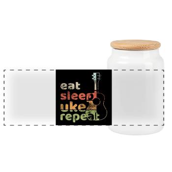 eat sleep Uke repeat! - Poster - Panorama Keksdose mit Holzdeckel - Weiß - Vorne