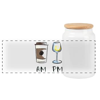 AM - PM, Kaffee - Wein - Panorama Keksdose mit Holzdeckel - Weiß - Vorne