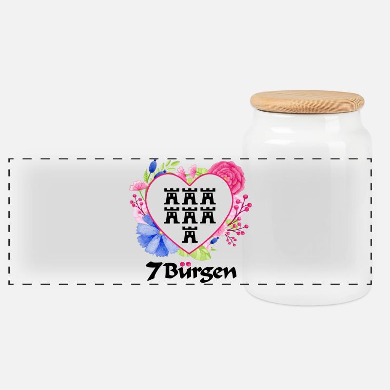 Siebenbürger Wappen mit Blumendesign und Wappen - Panorama Keksdose mit Holzdeckel - Weiß