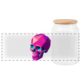 Geometric Skull - Panoramic Cookie Jar with Wooden Lid - white - Front