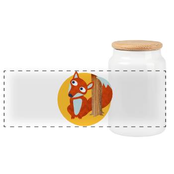 Fox Tree Trunk Forest Nursery Comic Animal Love - Panoramic Cookie Jar with Wooden Lid - white - Front