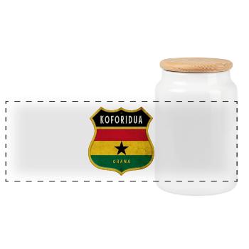 Koforidua Ghana coat of arms flag design - Panoramic Cookie Jar with Wooden Lid - white - Front