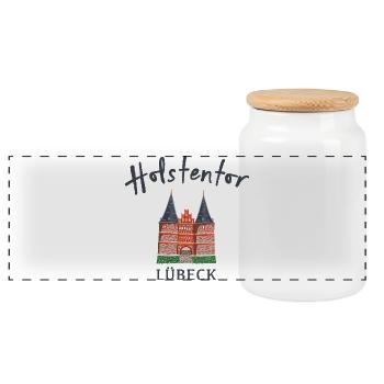 Lübeck Welterbestätte Holstentor, Norddeutschland - Panorama Keksdose mit Holzdeckel - Weiß - Vorne