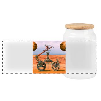 Mars car in steampunk style - Panoramic Cookie Jar with Wooden Lid - white - Front