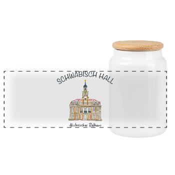 Schwäbisch Hall, Historisches Rathaus, Deutschland - Panorama Keksdose mit Holzdeckel - Weiß - Vorne