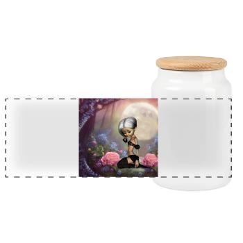 Cute fairy in the sleepy garden - Panoramic Cookie Jar with Wooden Lid - white - Front