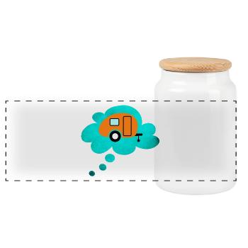 Caravan Wolke Denkblase Camping Retro Wohnwagen - Panorama Keksdose mit Holzdeckel - Weiß - Vorne