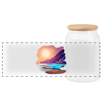 Sunrise Sea Island Holiday - Panoramic Cookie Jar with Wooden Lid - white - Front