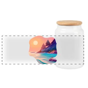 Sunrise Sea Island Holiday - Panoramic Cookie Jar with Wooden Lid - white - Front
