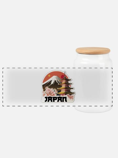 Japan - Panorama Keksdose mit Holzdeckel - Weiß