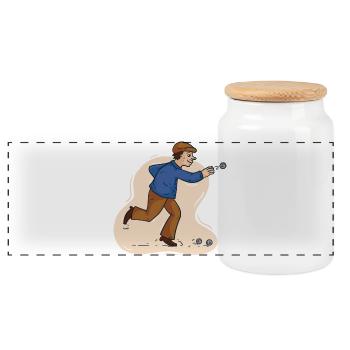 Boules player Boules ball for Bouler Petanque Boule - Panoramic Cookie Jar with Wooden Lid - white - Front