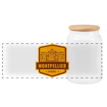 Montpellier Vintage Badge Frankreich - Panorama Keksdose mit Holzdeckel - Weiß - Vorne