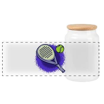 La raquette de balle de joueur de sport sert les fans - Boîte à biscuits avec couvercle en bois - blanc - Devant