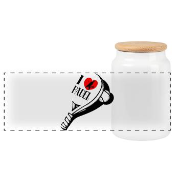 Player Statement Heart I Love Padel Racket - Panoramic Cookie Jar with Wooden Lid - white - Front