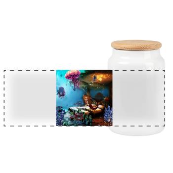 Little Mermaid at home - Panoramic Cookie Jar with Wooden Lid - white - Front