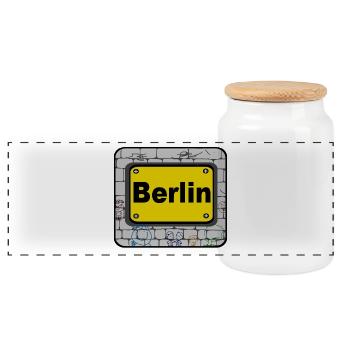Berlin,Deutschland,Hauptstadt ,Berlin Mauer (25) - Panorama Keksdose mit Holzdeckel - Weiß - Vorne