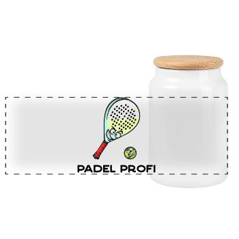 Padel Game Player Statement Padel Racket Balls - Panoramic Cookie Jar with Wooden Lid - white - Front