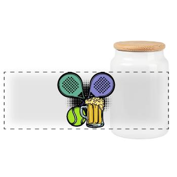 Racket Padel Balls Player Padel Sport - Panoramic Cookie Jar with Wooden Lid - white - Front
