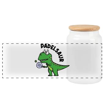 Padel Schläger Spieler Ball Dinosaurier Spruch - Panorama Keksdose mit Holzdeckel - Weiß - Vorne